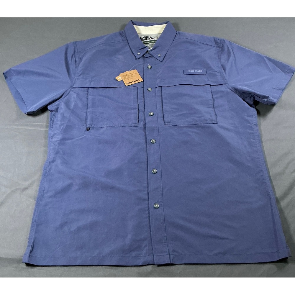 Eddie Bauer Sport Shop Rainier Ripstop Shirt Mens L Mulberry Purple UPF 50+ NEW